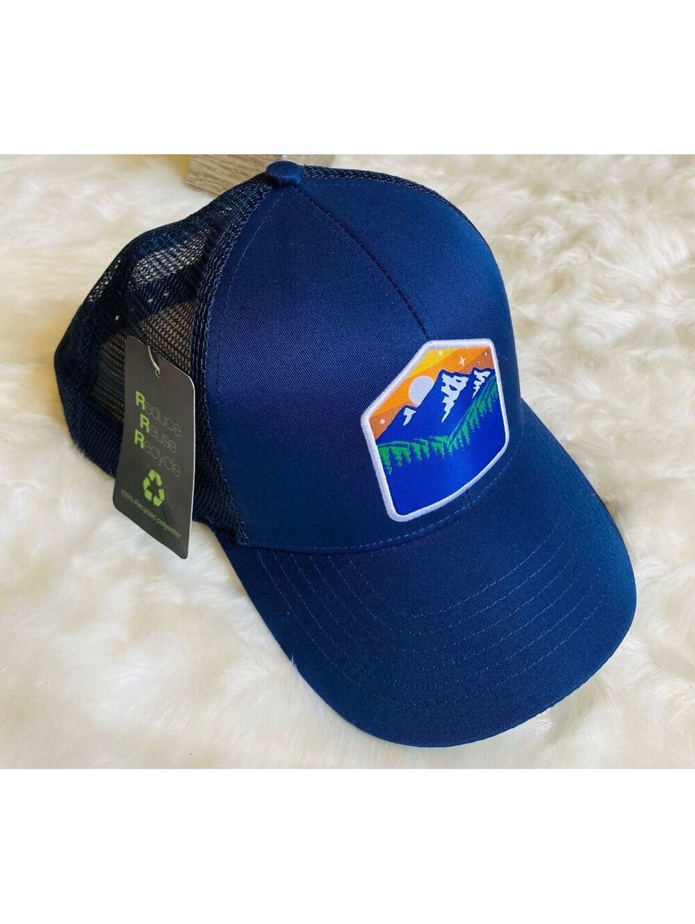 Patagonia Navy Blue Mesh Trucker Hat with Mountain Patch